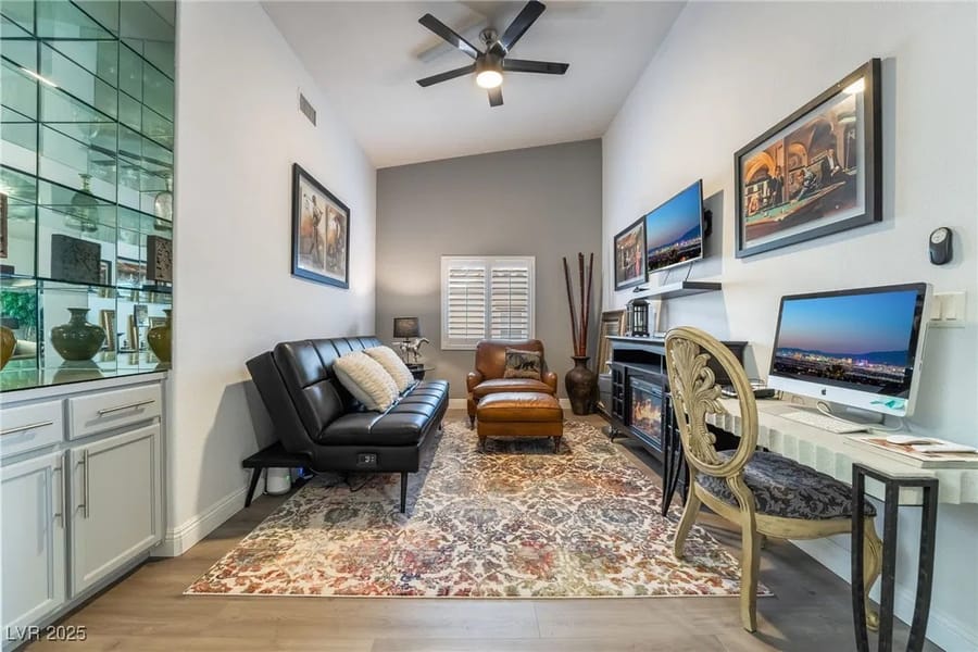 Home office with mirrored bar in a house sold by Park Place Realty, Las Vegas
