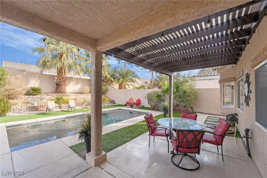 Backyard with pergola and pool of a home sold by Park Place Realty, Las Vegas