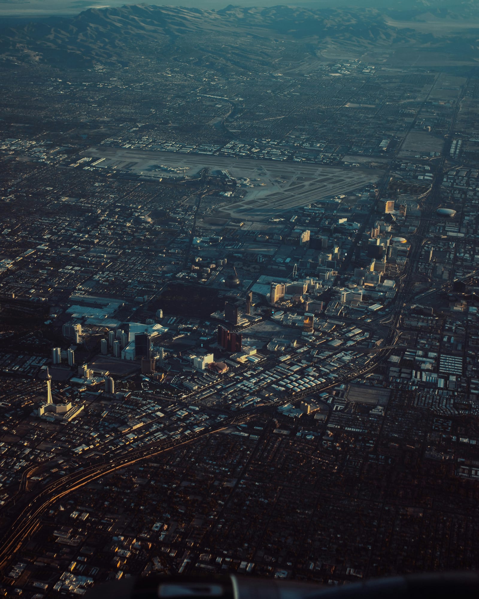 High aerial view of the Las Vegas valley grid