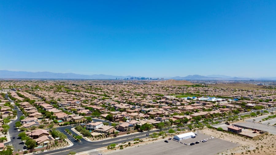 Aerial view of Enterprise and Mountain's Edge neighborhoods